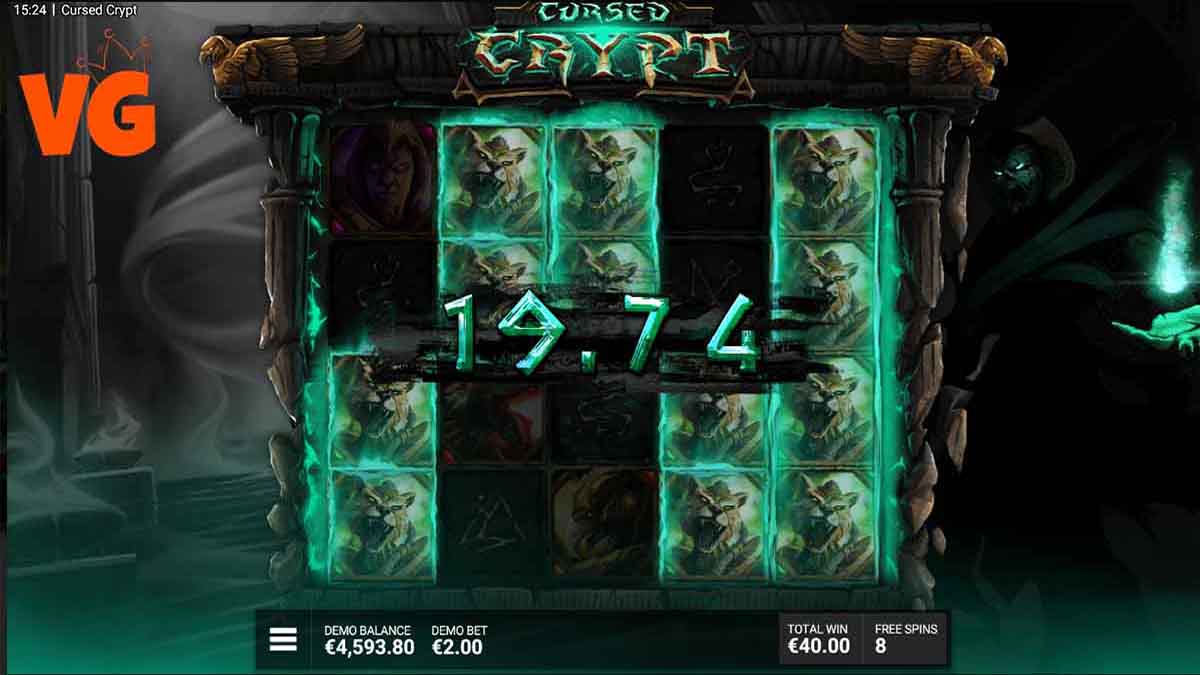 Cursed Crypt slot game by Hacksaw Gaming, 19.74 win